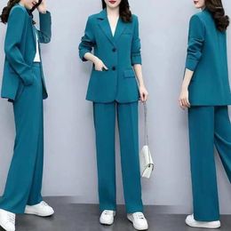 Women's Two Piece Pants Women Commute Jacket Trousers Set Formal Business Style Coat Suit With Lapel Button Closure Cardigan For Work
