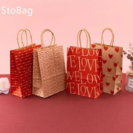 Gift Wrap StoBag 5pcs Red Kraft Paper Candy Tote Bag Packaging Cake Chocolate Snack Weeding Party Meetin Decoration Suppily Wholesale