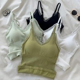 Women's Tanks Lace Top Sexy Corset Green Tank Women 2024 Summer Clothes Solid Sleeveless Camisole Spaghetti Strap Vest Black Crop