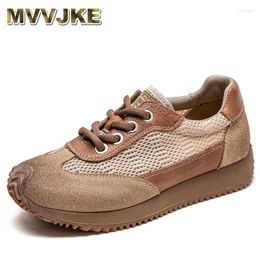 Casual Shoes Air Mesh Genuine Leather Mixed Colour Women Chunky Sneaker Comfy Spring Summer Ankle Boots Flats Booties Autumn