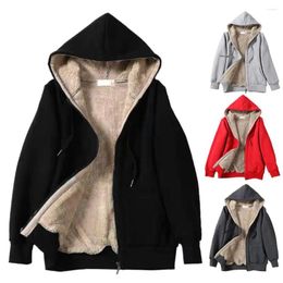 Women's Hoodies Women Hooded Coat Solid Color Fleeced Lined Lady Jacket Spring Autumn Loose Drawstring Sweatshirt Outwear Streetwear