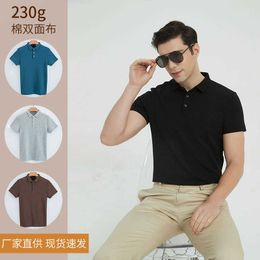 High End 230g Double-sided Cotton Hollow Layer Shirt Collar Polo Mens Short Sleeve T-shirt Solid Colour Business