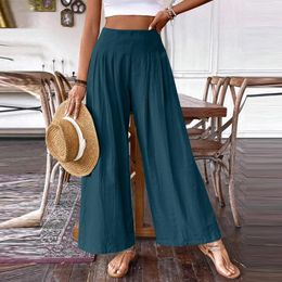 Women's Pants Casual Women Loose Trousers Mid Waisted Solid Color Long Ladies Fashion Beach Pleated Wide Leg Female Clothing