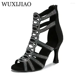 Dance Shoes Hollow Diamond Inlaid Latin For Women's Professional Soft Sole American Bachata High Hee