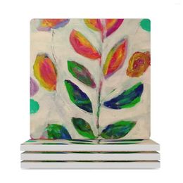 Table Mats Peeking Petals Ceramic Coasters (Square) Custom For Coffee Cups