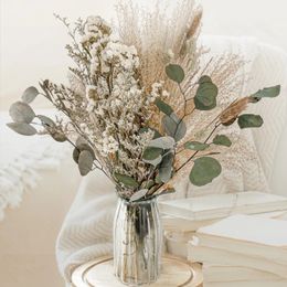 Dried Pampas Grass Decoration45 Pieces Brown Dry Flowers Set for Living RoomVase ArrangementWedding Bouquet Floral Home Decor 240328