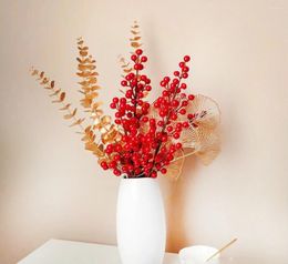 Decorative Flowers Holly Fruit Fortune Red Berry Home Decoration Housewarming Lywed Blessing Bucket Flower Arrangement Small Chr