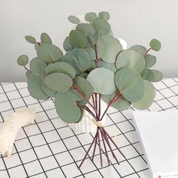 Decorative Flowers 8pcs/Bouquet Green Artificial Leaves Large Eucalyptus Leaf Plants Wedding Decoration Fake For Home Garden Party Decor