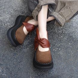 Dress Shoes Artmu Original Platform Women High Heels Bow Retro Pumps Genuine Leather Wedges For Mary Jane 7cm