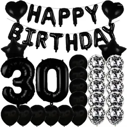 Party Decoration Black 30th Happy Birthday Decorations Number 30 Balloons Foil Star Heart Confetti Latex Balloon Anniversary Supplies