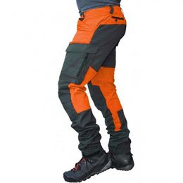 Casual Men Fashion Colour Block Multi Pockets Sports Long Cargo Pants Work Trousers for 240326