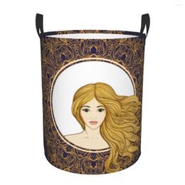 Laundry Bags Basket Girl With Gold Long Hair Cloth Folding Dirty Clothes Toys Storage Bucket Household