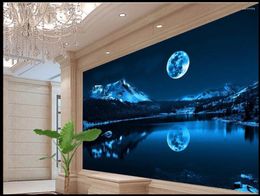 Wallpapers CJSIR Custom Wallpaper Wall Stickers 3D Large Frescoes Romantic Moon Lake Night Sky Modern Backdrop Decorative Painting