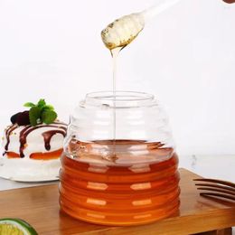 Storage Bottles Glass Honey Jar With Dipper And Lid Clear 15oz Tanks 8.11 Ounces Containers Holder Jelly