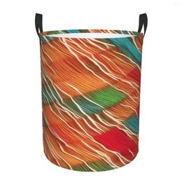 Laundry Bags Coloured Lines Print Pattern Circular Basket With Handle Portable Waterproof Storage Bucket Bedroom Clothes Box