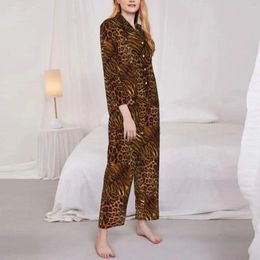 Home Clothing Leopard Skin Print Pajamas Set Trendy Spotted Striped Kawaii Sleepwear Female Long Sleeve Aesthetic Bedroom 2 Pieces Suit