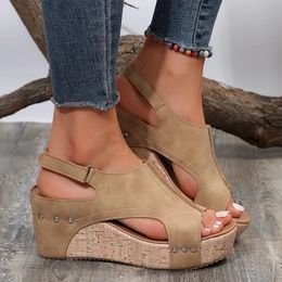 Summer Footwear Black Platform Wedge Sandals for Women Rubber Sole Buckle Peep Toe Elegant Womans Shoes Sandalias Large Size 43 240326