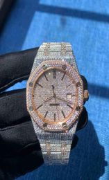 Rose Gold Mixed Sier Diamond Roman Numerals Luxury Mens Icing Cubic Zirconia Watch With Box5401576