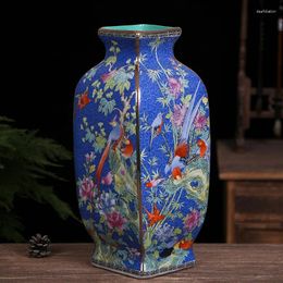 Vases Large Size 34cm Enamel Colored Square Flower And Bird Vase Jingdezhen Ceramic Antique Chinese Porcelain Decoration Ornam