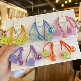 Hair Accessories 2PCS Set Spring Korean Color Square Flower Transparent Bead Long Elastic Band Girl Cute Fancy Fairy Ponytail Rubber Ties