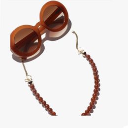 Designers Fashionable Round Frame Sunglasses Large Frame Super Exquisite Exclusive Bead Chain C5489 Womens Luxury Light Colour Decorative Mirror