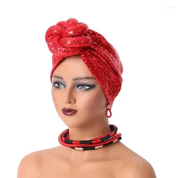 Ethnic Clothing African Auto Gele Headtie Aso Oke Sequin Turban For Women Knotted Headwrap Beanie Hat Turbante Mujer Cap Muslim Hijab Bonnet