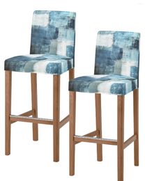 Chair Covers Oil Painting Geometric Blue Bar Cover Short Back Case High Stretch Protector For Banquet El