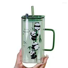 Wine Glasses 900ml Super Large Water Cup With Straw Capacity Cute Print Square Bottle Cartoon Couple Household Glass Mug