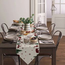 Christmas Tree Snowflake Snowman Table Runner Elk Pattern Table Runner Wedding Kitchen Dining Coffee Table Year Decoration 240325