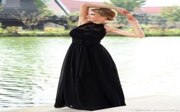 Exquisite Black 2019 Prom Dresses Lace Top Chiffon Skirt with Bow Sash Halter Long Formal Evening Party Gown Noche9352428