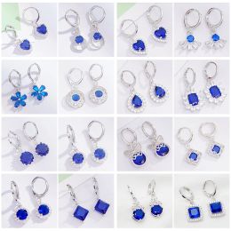 Earrings 12 Pairs/Lot Dark Blue Zircons Cute Small Earrings for Women and Girls Wholesale Simple Fashion Jewelry