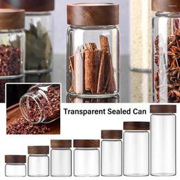 Storage Bottles Glass Transparent Acacia Wood Containers With Lids Tank Pots Sealed Can Split Bottle Spice Jars