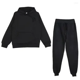 Men's Tracksuits Winter Fleece Solid Two Piece Set Casual Hooded Sweatshirt & Elastic Waist Pants Outfits Tracksuit Women Autumn Long Sleeve