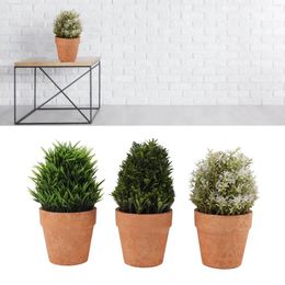 Decorative Flowers 3Pcs Artificial Potted Plants Set Plastic Indoor Small Fake Greenery Pot Plant Home Bathroom Living Room Bedroom Office