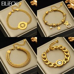 Link Bracelets EILIECK 316L Stainless Steel Star Leopard Charm Bracelet For Women Girl Thick Chain Bangles Waterproof Jewellery Gift Party