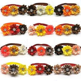 Dog Apparel 50/100PCS Thanksgiving Pet Bow Ties With Shiny Crystal Fall Accessories Tie Adjustable Necktie