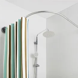 Shower Curtains Curtain Pole Stainless Rail Rod Bathroom Corner Wear-Resistant Punch-free Bath Hardware For Dormitory Dressing Area