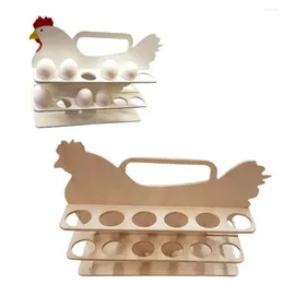 Kitchen Storage Egg Layer Rack Wooden Chicken Pattern Case For Home Room Living Office Decor