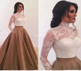 Elegant High Neck Long Sleeves Evening Dresses with Pockets Saudi Arabia Lace Appliques Ball Gown Prom Gowns Special Occasion Dres8193918