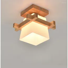 Ceiling Lights Nordic Simple Glass Solid Wood Lamp Personality Art Corridors Hallway Lamps Japanese Style Log Aisle Balcony Light