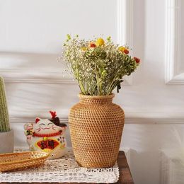 Vases Real Autumn Rattan Woven Vase Hand Weaving Art Fashion Tabletop Decoration Gift Plants Arrangement Housewarming Pot For