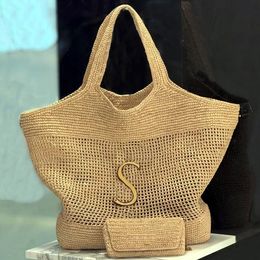 Designer Bag Fashion Raffias Straw Shoulder Bags Luxury Handbag Women Large Icare Maxi Beach Bag 3 Color Luxuries Top Quality Genuine Leather Tote With Metal Letter