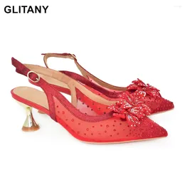 Dress Shoes 2024 Pointy Pumps Women Decorated With Rhinestone Ladies Heels Summer Slippers Leaky Toe Soft Low Heel