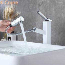 Bathroom Sink Faucets Pull Out Faucet Cold Water Mixer White Tap Deck Mounted Luxury Copper Kraan Black Brass Taps Rubinetteria Bagno