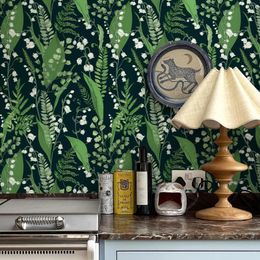 Wallpapers Fresh Green Leaf Waterproof PVC Wallpaper Retro Dark Botanical Peel And Stick Spring Flower Living Room Decor