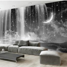 Wallpapers Wellyu Papel De Parede Custom Wallpaper Black And White Waterfall Starry Background Wall For Walls 3 D Behang