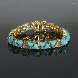 Charm Bracelets Tennis Chain Gold Color Fashion Bracelet With CZ For Women Geometric Triangle Turquoises Stone Jewelry