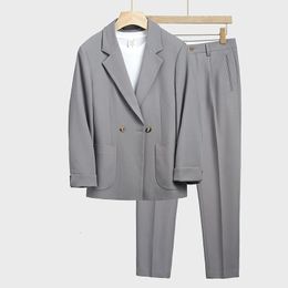 Luxury Casual Men Suit Jacket Set Streetwear Elegant Korean 2 Piece With Pants 2023 Spring Coat And 240326
