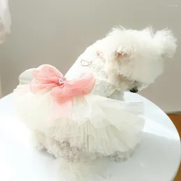 Dog Apparel Dresses For Small Dogs Puffy Sash Lace Dress Bow Tie Mesh Patchwork Floral Embroidery Pet Costume Puppy Cat Princess