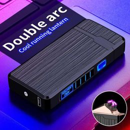 Windproof Double Aarc Pulse LED Display Power USB Rechargeable Lighter Portable Creative Personalised Smart Chip Men's Gifts